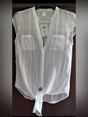 NWT Cache White Sheer Tie-Front Blouse